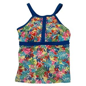 Lands' End Blue High Neck Tropical Floral Keyhole Tankini Swim Top Size 18DD